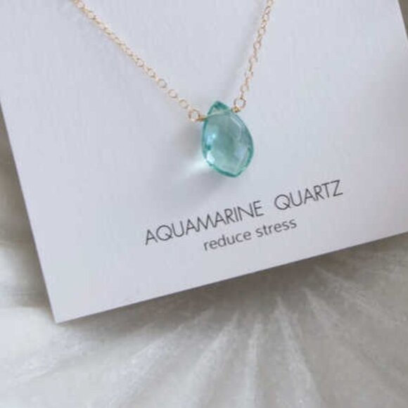 Aquamarine Quartz Tear Drop Necklace - Picture 5 of 5
